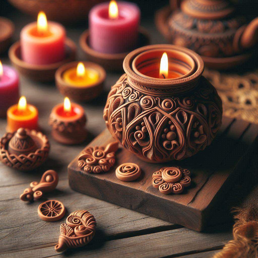 Świecznik gliniany mini